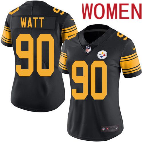Women Pittsburgh Steelers #90 T. J. Watt Nike Black Vapor Limited Rush NFL Jersey->women nfl jersey->Women Jersey